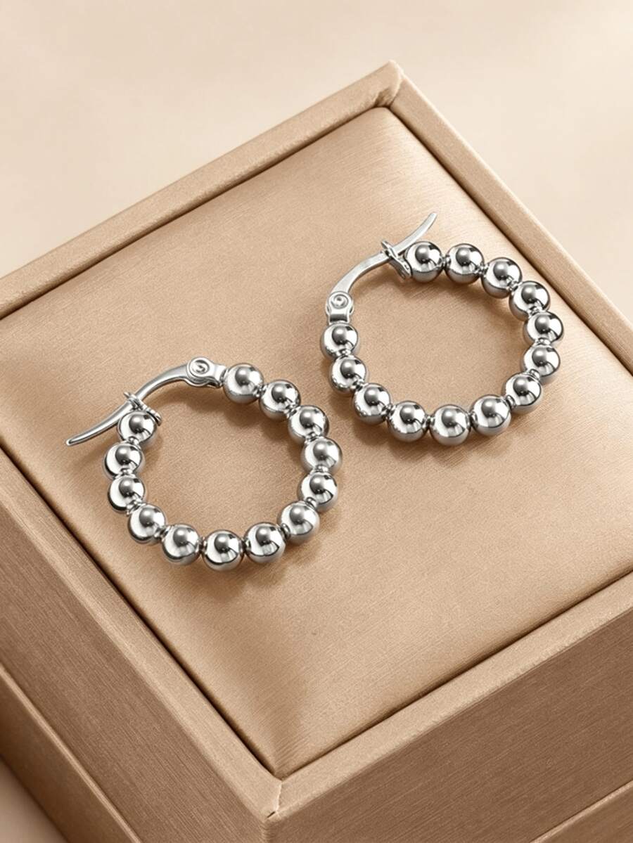 1 Pair Fashionable Stainless Steel Bead Earrings For Women - Multicolor - View 1