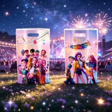 10个装 K-Pop 派对一次性礼品袋，塑料糖果袋，可爱卡通印花小礼品袋，适合 K-Pop 粉丝和儿童生日派对（款式随机） - 彩色 - 查看 1
