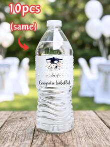 1/10/20/30个装，2026届毕业定制水瓶标签，个性化姓名贴纸，毕业派对礼品、毕业典礼装饰用不干胶标签，优雅花卉毕业帽设计，毕业派对用品 - 彩色 - 查看 14
