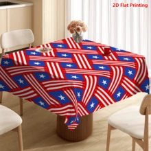 1/2pcs Independence Day Tablecloth, American Flag Style Woven Pattern Tablecloth, Polyester Material, Suitable For Kitchen, Dining Room, Coffee Table, Picnic, Camping, Countryside Decor, Table Protection, Independence Day Decoration, Red White Blue Classic Color, Star Stripe Element Design, Multi-Scene Applicable, Essential Home Decor - Multicolor - View 16
