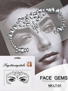 6 colores de gemas faciales autoadhesivas, cristales de acrílico para joyas faciales, coloridos cristales de frente para ojos para maquillaje de mascarada, rave y festival - Multicolor - Ver 3