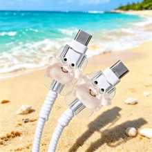 2/4个装 Wave Line 数据线保护套，可爱蝴蝶结小熊和卡通熊猫款式，手机充电线保护套：保护您的数据线免受断裂和断连，兼容苹果和安卓手机 - 卡通動物 - 查看 6