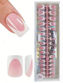 160 piezas Tiras de gel suave para manicura francesa corta y cuadrada, color rosa y oscuro, set de extensión de uñas acrílicas postizas removibles, adecuado para mujeres y niñas para uso DIY - Rosa Pálido - Ver 1