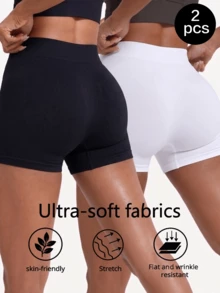 2 chiếc quần đùi boyshort đen & trắng, đồ lót không đường may siêu mềm, thân thiện với da & co giãn cao, chống nhăn & thoáng khí, kiểm soát bụng & nâng mông, thoải mái cả ngày, phù hợp mặc hàng ngày, mặc dưới váy & chân váy, yoga & gym, trang phục thường ngày, nội y hàng ngày, đồ mặc lớp cơ bản - Nhiều màu - Xem 2