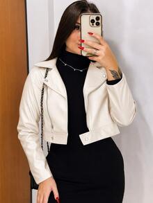 Women's Faux Leather Jacket With Zipper And Buttons – Modern And Elegant, São João 2026 Fashion - POWERFUL LOOK - 離開 - 查看 3