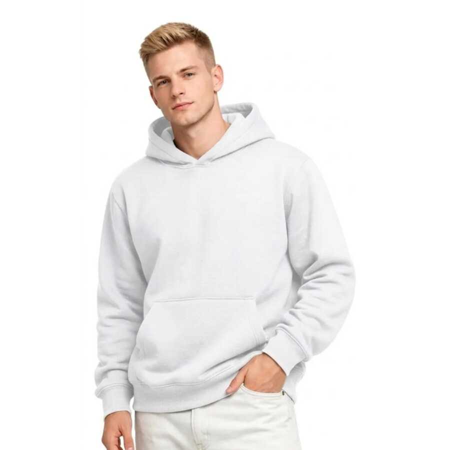 Moletom Abrigo Unissex Frio Confortável Conforto Inverno Peluciado  Agasalho Esportiva Dia das Mães Estiloso Presente Dia dos Namorados Básico Liso Feminino Masculino Essencial Casual Confortável Premium Moderno Versátil Dia a Dia Minimalista casual Streetwear Urbano Oversized Comfy Estilo Jovem Look Casual Moda Atual - Branco - Visão 1