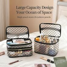 Bolsa de maquillaje de malla transparente de doble capa con estampado de corazón lindo, bolsa de almacenamiento de artículos de tocador portátil, organizador multifuncional para viajes y uso diario - Multicolor - Ver 4