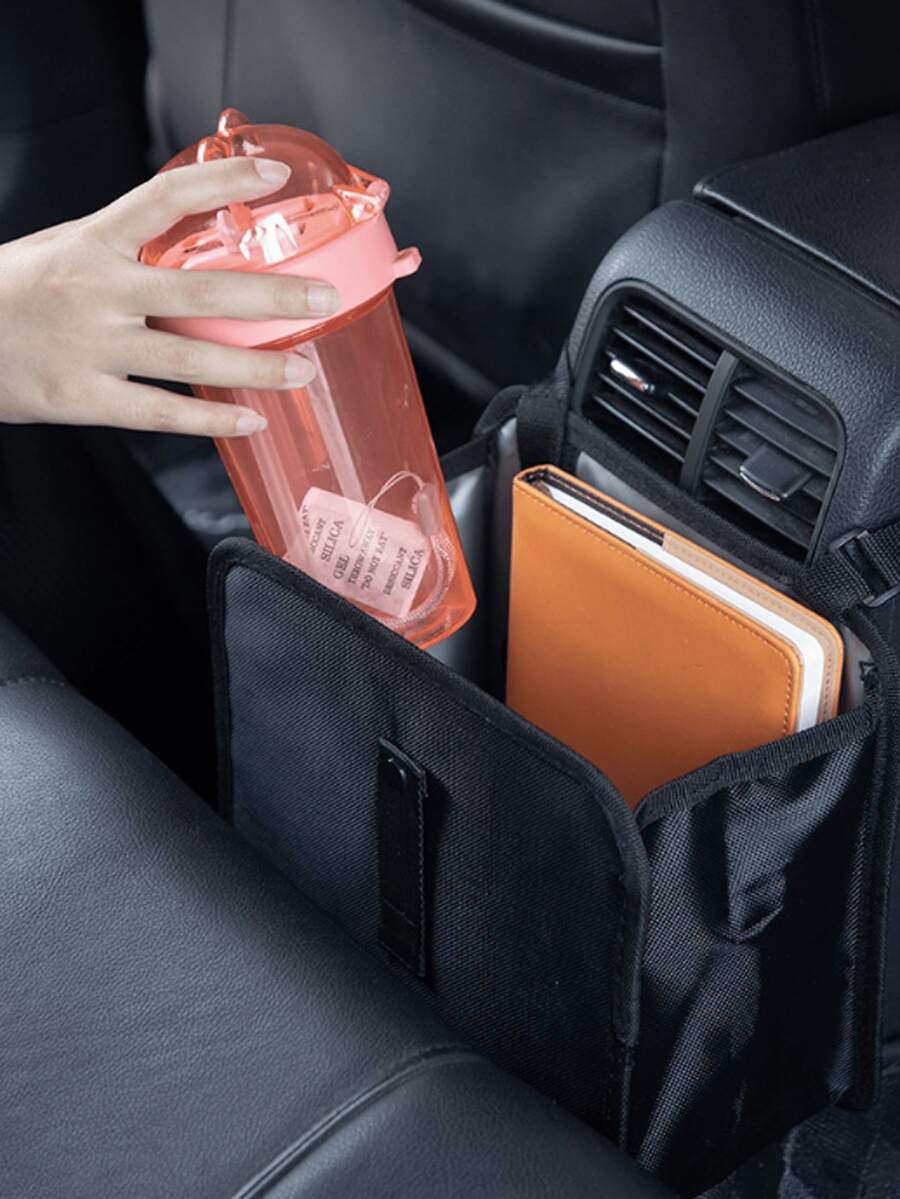 Multifunctional Storage Bin, Car Hanging Trash Can, Black Oxford Cloth, Small Waterproof And Leak-Proof Trash Can, Foldable, Equipped With Adjustable Hook Straps, Can Be Hung In The Front Or Rear Seats, Can Also Be Used As A Storage Bag For Snacks, Water Bottles Or Electronic Devices - One Size - View 1
