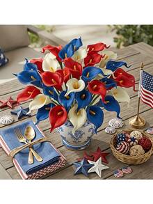 1 pieza Ramo artificial de Calla Lily en rojo, blanco y azul, perfecto para el 4 de julio, el Día de los Caídos, decoraciones de mesa familiar, fiestas, dormitorios, alféizares, porches, arreglos florales y decoración del hogar. - A - Ver 3
