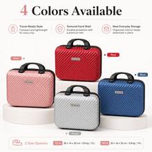 Minimalist Lightweight Carry-On Bag, 12/14 Inch Hardshell Scratch-Resistant Cosmetic Case, Backside Trolley Strap Design, - Red - View 5