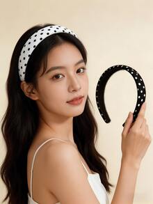 2 piezas/1 pieza Diadema minimalista de moda con lunares (con superficie plisada), diadema de poliéster casual, para todas las estaciones - Multicolor - Ver 8