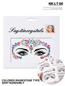 6 colores de gemas faciales autoadhesivas, cristales de acrílico para joyas faciales, coloridos cristales de frente para ojos para maquillaje de mascarada, rave y festival - Multicolor - Ver 7
