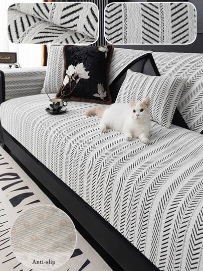 1pc Modern Minimalist Chenille Sofa Cushion, Geometric Textured Pattern, Non-Slip All-Season Sofa Cover, Pet-Friendly Machine Washable Furniture Protector, Suitable For Living Room, Bedroom, Dining Room Sofa Decor, Summer & Autumn Home Decor
