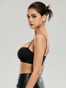 KyrLssu Women's Sports Bra, Twist Back Design, Fashionable Solid Color Sports Camisole, Removable Lining, Suitable For Yoga, Fitness And Running - Black - View 2