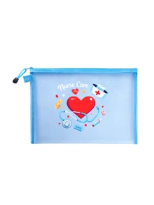 Bolsa de cosméticos de malla de nailon con tema de enfermera, bolsa de cosméticos portátil de uso múltiple, bolsa de maquillaje, bolsa de artículos de tocador, bolsa de viaje, bolsa esencial para dormitorio, el mejor regalo para el personal médico, regalo para mujeres con gráfico de estetoscopio, corazón, jeringa, termómetro, kit de primeros auxilios - Multicolor - Ver 16