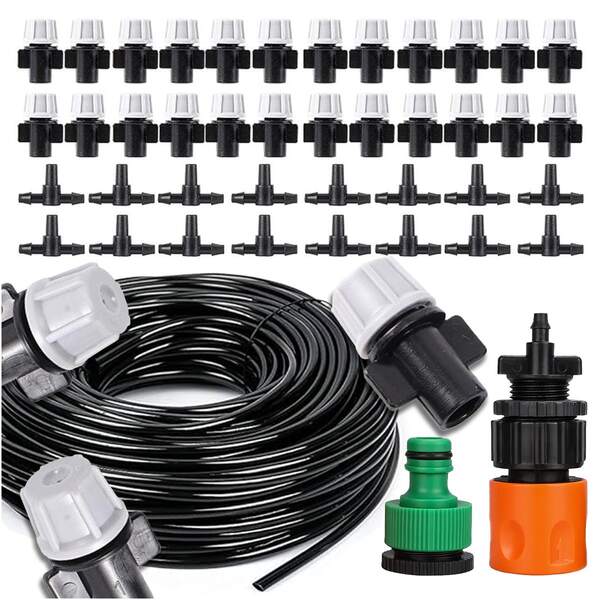 Système d'irrigation goutte à goutte pour jardin, brumisateur d'extérieur de 20 m avec buses de pulvérisation réglables, tuyau de brumisation portable pour terrasse, balcon et serre, contrôle de la température, rideau de brumisation fine conçu pour l'arrosage des plantes et un confort rafraîchissant en extérieur, kit d'irrigation facile à installer avec tuyau flexible de 20 m et buses de brumisation à répartition uniforme, solution d'arrosage polyvalente pour fleurs, pelouse et plantes de jardin, système de brumisation rafraîchissant durable pour terrasse, camping et espaces de détente en plein air, ensemble complet avec raccord rapide et clips de fixation