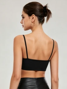 KyrLssu Women's Sports Bra, Twist Back Design, Fashionable Solid Color Sports Camisole, Removable Lining, Suitable For Yoga, Fitness And Running - Black - View 3