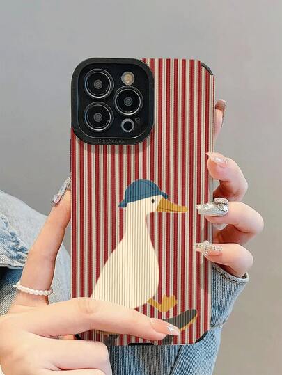 New Fashionable And Elegant Retro Skateboard Duck Red Striped Pattern Shock-Absorbing Protective Phone Case, Stylish Suitable As A Gift For Friends And Family, Compatible With IPhone17/17Air/17Pro/17ProMax/IPhone16/16Plus/16Pro/16ProMax/IPhone15/15Plus/15Pro/15ProMax/IPhone14/14Plus/14Pro/14ProMax/IPhone13/13Pro/13ProMax/IPhone12/12Pro/12ProMax/IPhone11/IPhone11Pro/11ProMax