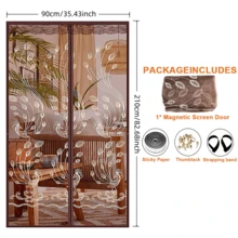 Magnetic Screen Door, Magnetic Closure Mosquito Net Door, Self-Closing Mosquito Net Curtain, Peacock Embroidered Breathable Mesh Curtain, No Drilling Installation, Durable And Easy To Maintain, With Wider Hook And Loop And Nails - Multicolor - View 16