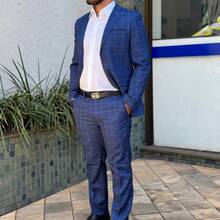 Men's Slim Fit Polyviscose Suit For Weddings - 海軍象棋 - 查看 2