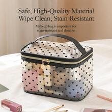 Bolsa de maquillaje de malla transparente de doble capa con estampado de corazón lindo, bolsa de almacenamiento de artículos de tocador portátil, organizador multifuncional para viajes y uso diario - Multicolor - Ver 2