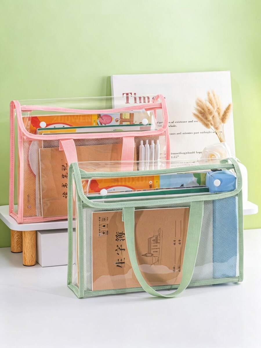 Bolsa de documentos A4 con doble cremallera - Bolsa de documentos de doble capa con solapa horizontal de sarga de PP y asa retráctil. Cuenta con un panel frontal transparente para una fácil identificación, gran capacidad, ligera y duradera, perfecta para la oficina y la escuela; puede contener documentos de tamaño A4 y carta, proporcionando una solución de almacenamiento que ahorra espacio, esencial para estudiantes. Temporada de regreso a la escuela - Multicolor - Ver 1