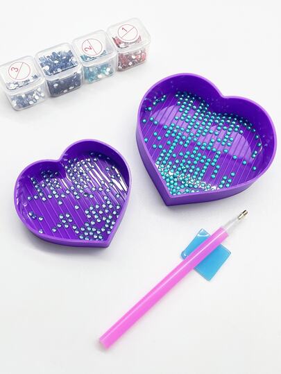 Purple Stackable Heart-Shaped Silicone Tray, 3 Sizes Available, Diamond Painting Bead Sorting Tray, Multi-Purpose Storage Tray For DIY Crafts, Jewelry, Small Parts Organization, Suitable For Crafters, Beginners, Adults, And Children