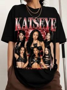 Retro Katseye Graphics Men's Sports T-Shirt With Crew Neck And Print, Short Sleeves - Black - View 1