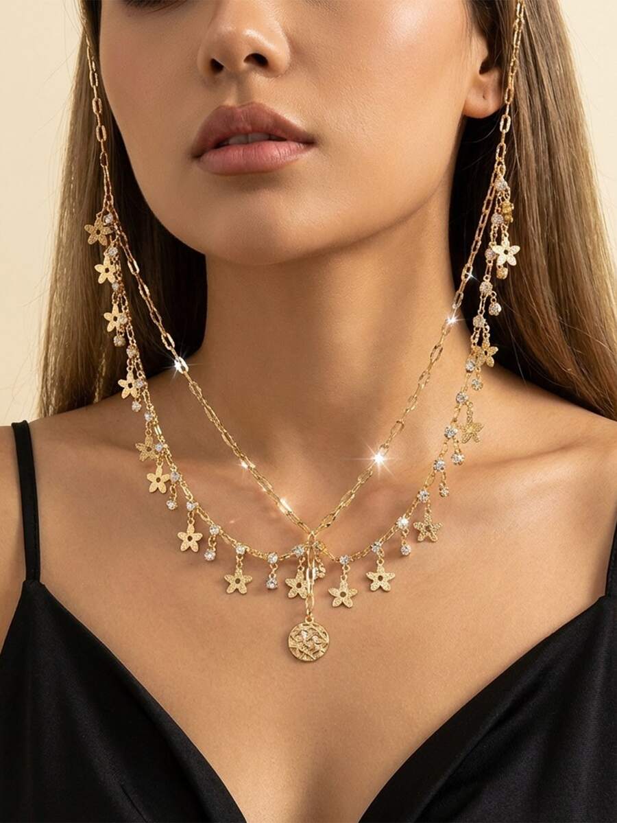 1pc Bohemian Style Water Drop Rhinestone Hair Chain, Elegant Bridal Hair Accessory, Suitable For Daily Wear, Christmas Gift, Tassel Headband, Wedding - Multicolor - View 1