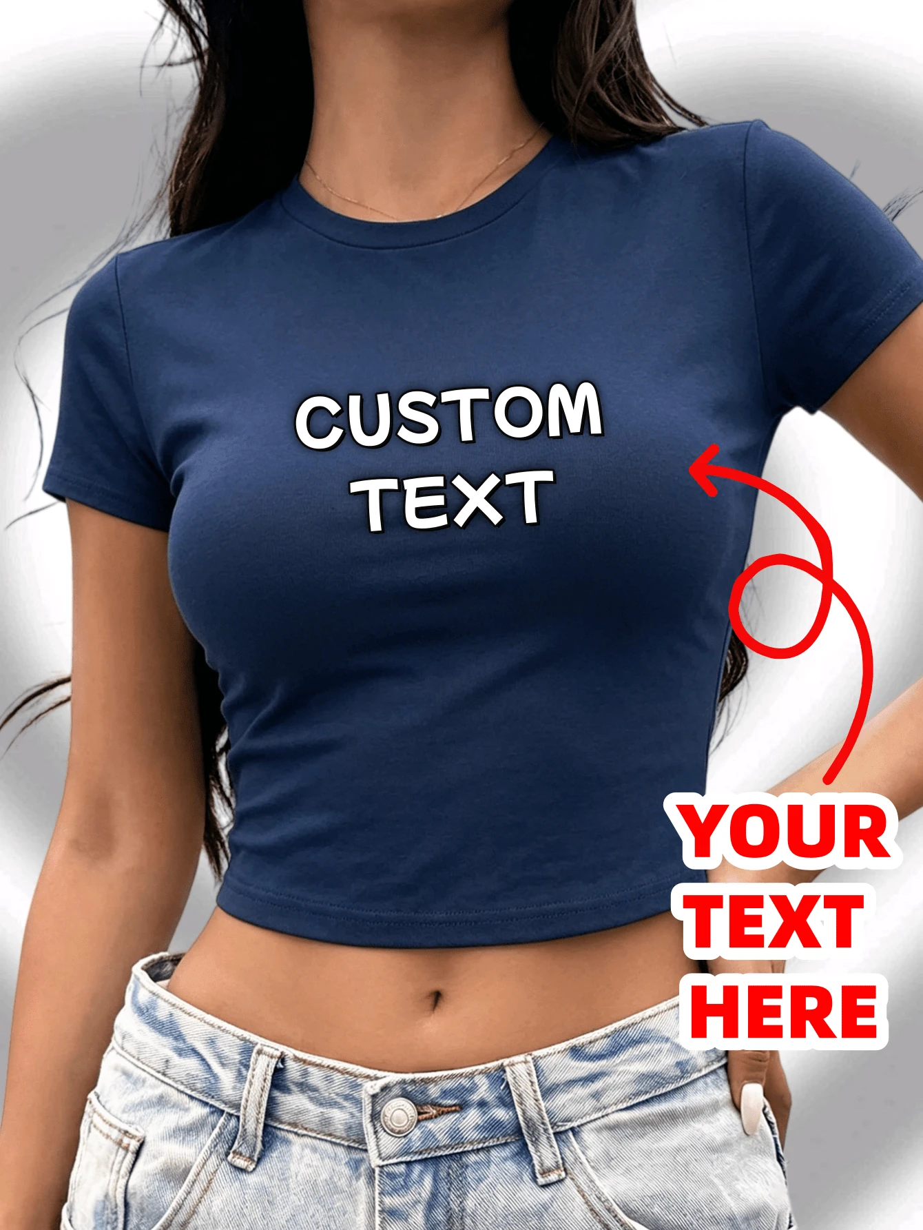 客製化 Y2K 短版 T-Shirt & 2026 世界盃比賽日球衣,DIY 個性化文字,適合學校隊伍夏季 - 藏蓝色 - 查看 1