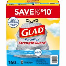 Glad ForceFlex Tall Kitchen Drawstring Trash Bags, Fresh Clean With Febreze, 13 Gallon, 160 Count, Odor Control Garbage Bags - B - Xem 1