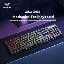 AULA S3005 机械手感游戏键盘，104键布局，RGB背光，USB有线连接，适用于鼠标、PC、笔记本电脑、办公电脑，AULA原装有线键盘 - 查看 12