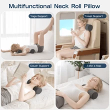 1pc Small Cylindrical Pillow, 28x12cm, Memory Foam Neck Pillow Suitable For Side Sleepers. Leg Pillow Applicable For Bed, Office And Sofa, Soft Plush Cover, Portable And Comfortable Support - Dark Grey - View 6