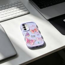1pc Colorful Butterfly Cute Multicolor Floral Pattern Retro Splash Ink Creative Fashion European And American Girly Flesh Tone, Macaron Color Full Coverage Anti-Drop Wavy Cream Style Phone Case, [International Version Not Domestic Version] Compatible With Android//Galaxy/A/S/FE/Plus/Ultra///Pro/Note/Poco/X///Hot/Play/Spark/Pop/Smart//Reno//Honor//E/G/ Phones - Multicolor - View 4