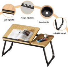 Foldable Laptop Bed Table With Adjustable Tilt Top, Portable Lap Desk With Cup Holder Storage Drawer, Wooden Bed Tray For Sofa Bed Window, Multifunctional Computer Workstation For Reading Working Gaming,Reading Table, Gaming Lap Table - Camel - View 8