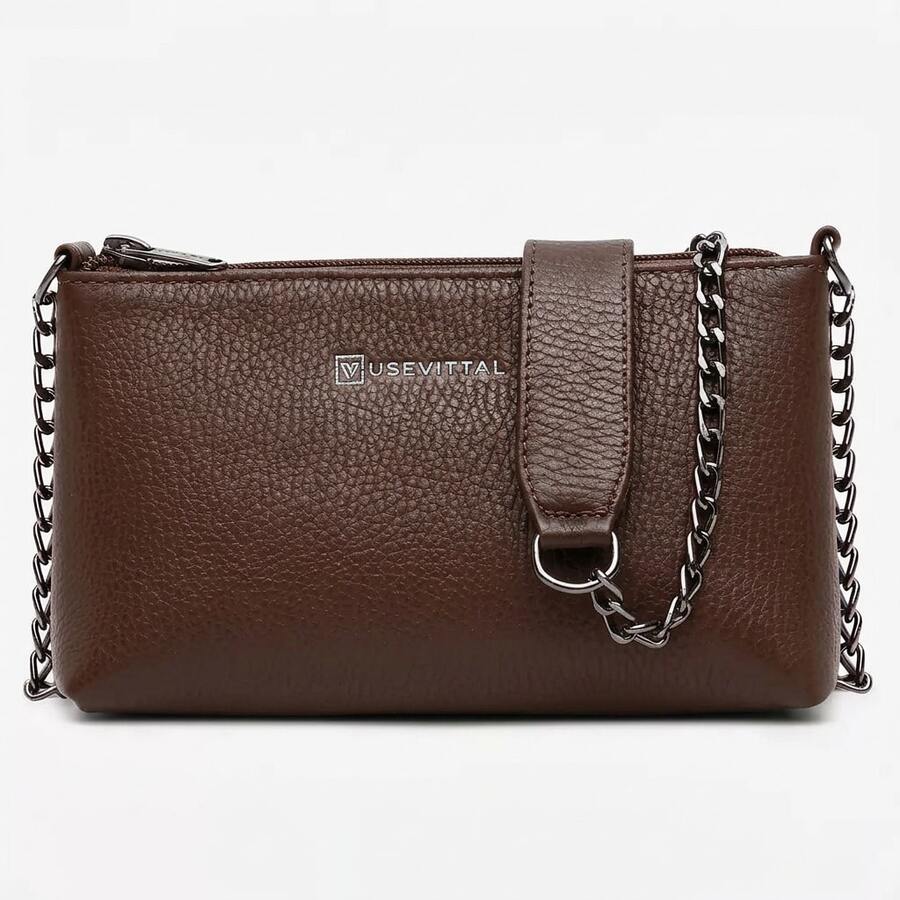 USEVITTAL Vittal Annelise Women's Clutch Bag In Genuine Leather, Black And Caramel, With Chain Strap. - 咖啡棕 - 查看 1