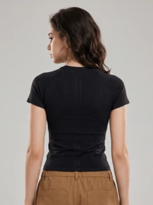 ZULIZ Áo thun thể thao ôm dáng tay raglan cổ tròn KYRLSSU - màu đen - Xem 4