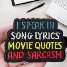 I Speak In Song Lyrics, Movie Quotes And Sarcasm" Hippie Art Punk Rock Cartoon Adventure Funny Cool Embroidered Patch, Clothing Accessory Sewing Embroidery Iron-On Applique Decoration For Shirts, Pants, Shoes, Bags - B-Black - View 9