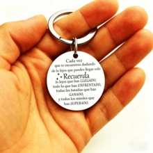 1pc Silver Circular Spanish Pendant Keychain Stainless Steel Men's And Women's Car Key Decoration Gift Souvenir - Silver - View 2