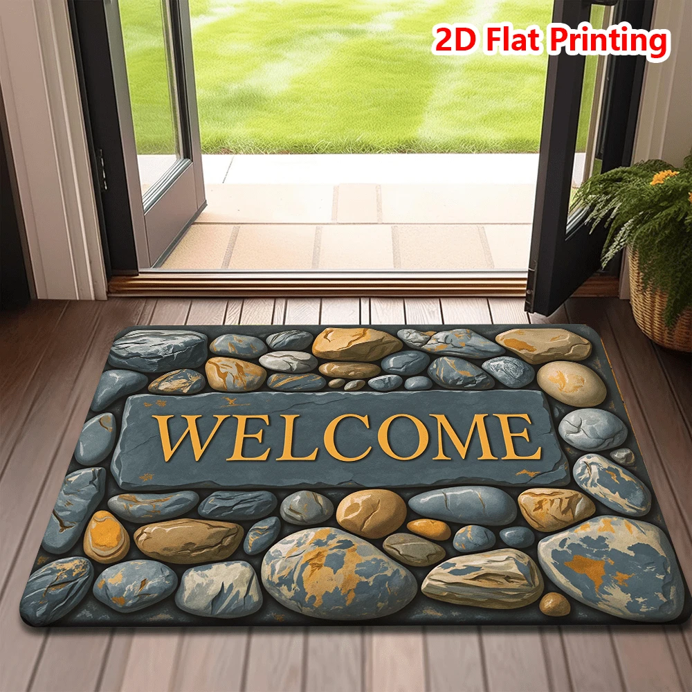 1/2pcs Stone Pattern Welcome Mat, Modern Soft Flannel Floor Rug Carpet For Kitchen, Bathroom, Bedroom, Stairway Entrance Area, Home Decor, Anti-Slip Low Pile, Home Accessory - Multicolor - View 1