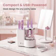 3-In-1 Electric Makeup Brush Cleaner, Automatic Makeup Brush Cleaning Machine With Brush Dryer, Portable USB Deep Cleaning Set For Various Size Makeup Brushes, Mother's Day & Girlfriend Gift - White - View 9