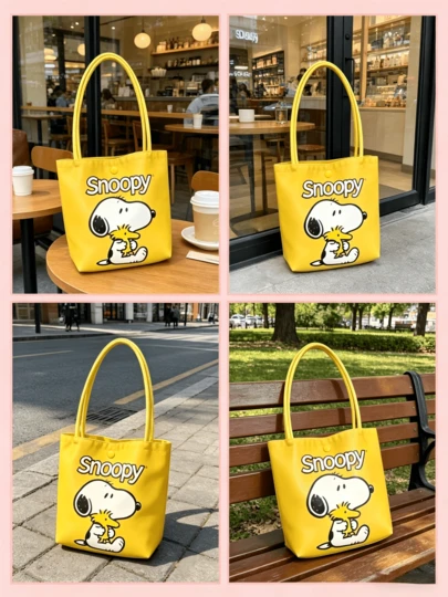  1 chiếc túi tote màu vàng in hình Snoopy, túi vải bố dung tích lớn, thích hợp cho du lịch, mua sắm và sinh hoạt hàng ngày, lý tưởng làm quà tặng sinh nhật, ngày Valentine, tựu trường và tốt nghiệp.