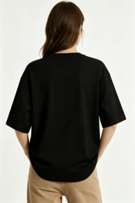 LEFTIES Women's Summer Casual Loose Crew Neck T-Shirt With Bear & Slogan Print - Black - View 2