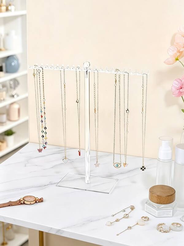 1 hộp trưng bày dây chuyền acrylic, giá đỡ dây chuyền trong suốt, hộp đựng trang sức và vòng tay, giá trưng bày có móc hai mặt, hộp đựng dây buộc tóc.