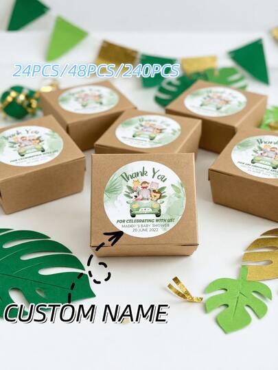 Personalized Safari Animal Party Favor Stickers – Custom Jungle Baby Shower Round Labels With Name, Wild One Birthday Thank You Seals, Gender Reveal Decor, Tropical Summer Party Supplies For Boys Girls 2026.