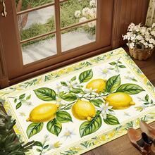 1PC Fresh Lemon Garden Blue & Yellow Decorative Floral Pattern Romantic Garden Theme Bathroom Decor, Playful Bathroom Style Fresh Lemon Garden Blue & Yellow Decoration, Door Mat, Bathroom Rug, Modern Fashion Home Decor Carpet, Bathtub Side Rug, Perfect For Entryway, Kitchen Porch, Living Room Carpet, Door Mat, Small Rug, Welcome Mat - Multicolor - View 6