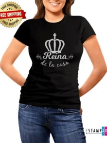Silver Crown Symbolizing Power, Confidence And Self-Love With The Phrase "Queen Of The House" That Inspires Feminine Pride And Elegance. Comfortable Casual Women's T-Shirt For Everyday Wear. - 黑色 - 查看 8