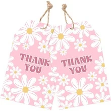 3.3" X 2.1" Daisy Thank You Tags With Strings, Gift Tags For Teacher's Day, Baby Shower, Wedding, Birthday, Pink Paper Tags - View 1