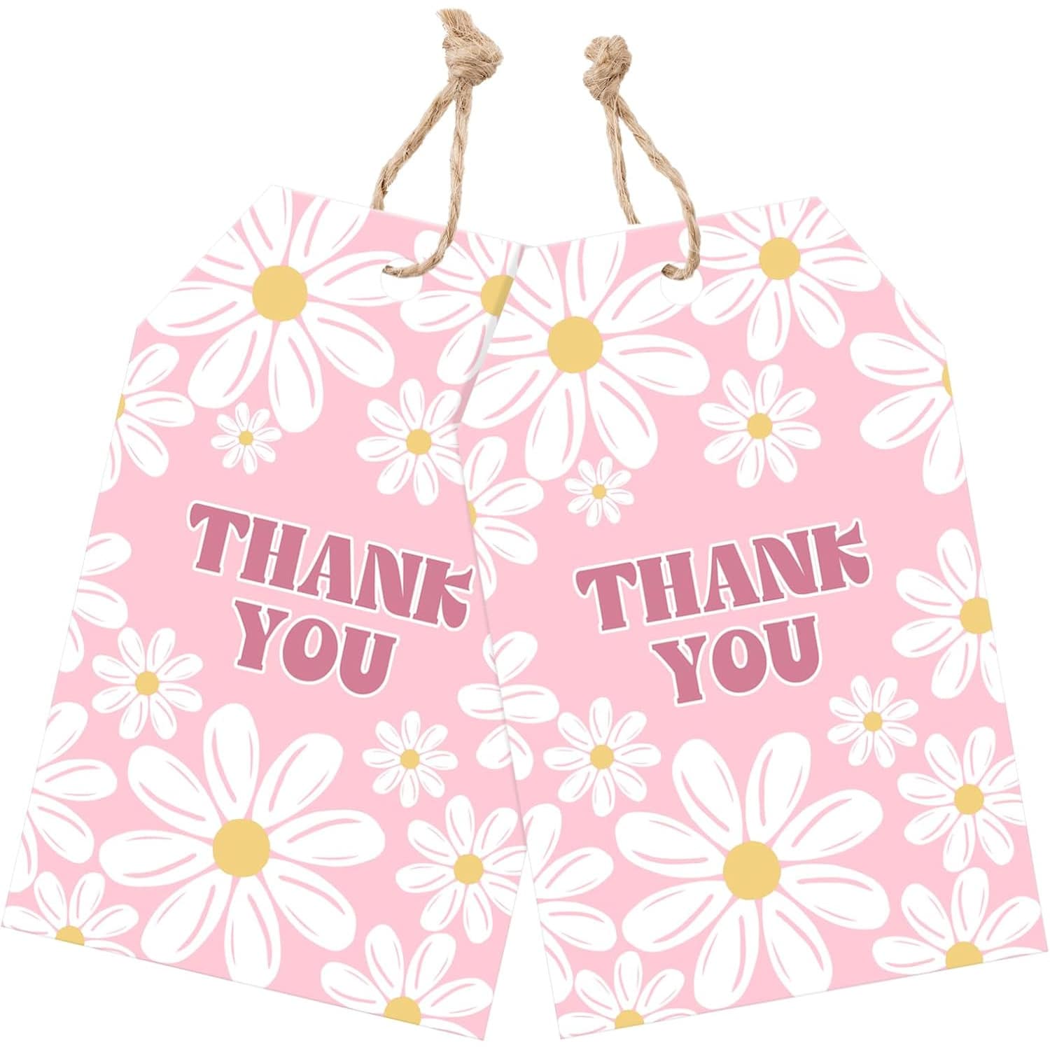 3.3" X 2.1" Daisy Thank You Tags With Strings, Gift Tags For Teacher's Day, Baby Shower, Wedding, Birthday, Pink Paper Tags - View 1
