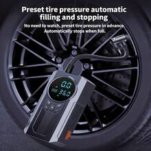2026 Upgraded Multifunctional Portable Mini Air Compressor With Jump Starter, 150PSI Tire Inflator, Digital Display, Tire Pressure Monitoring, 3-Mode LED Flashlight And Battery Charger, 8000A Peak Current, Vehicle Maintenance Tool! - Black (machine + 5 Nozzles) - View 6